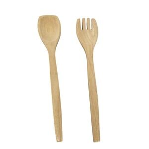 Wooden Salad Servers Set Spoon Fork Serving Utensils Natural Wood Kitchen